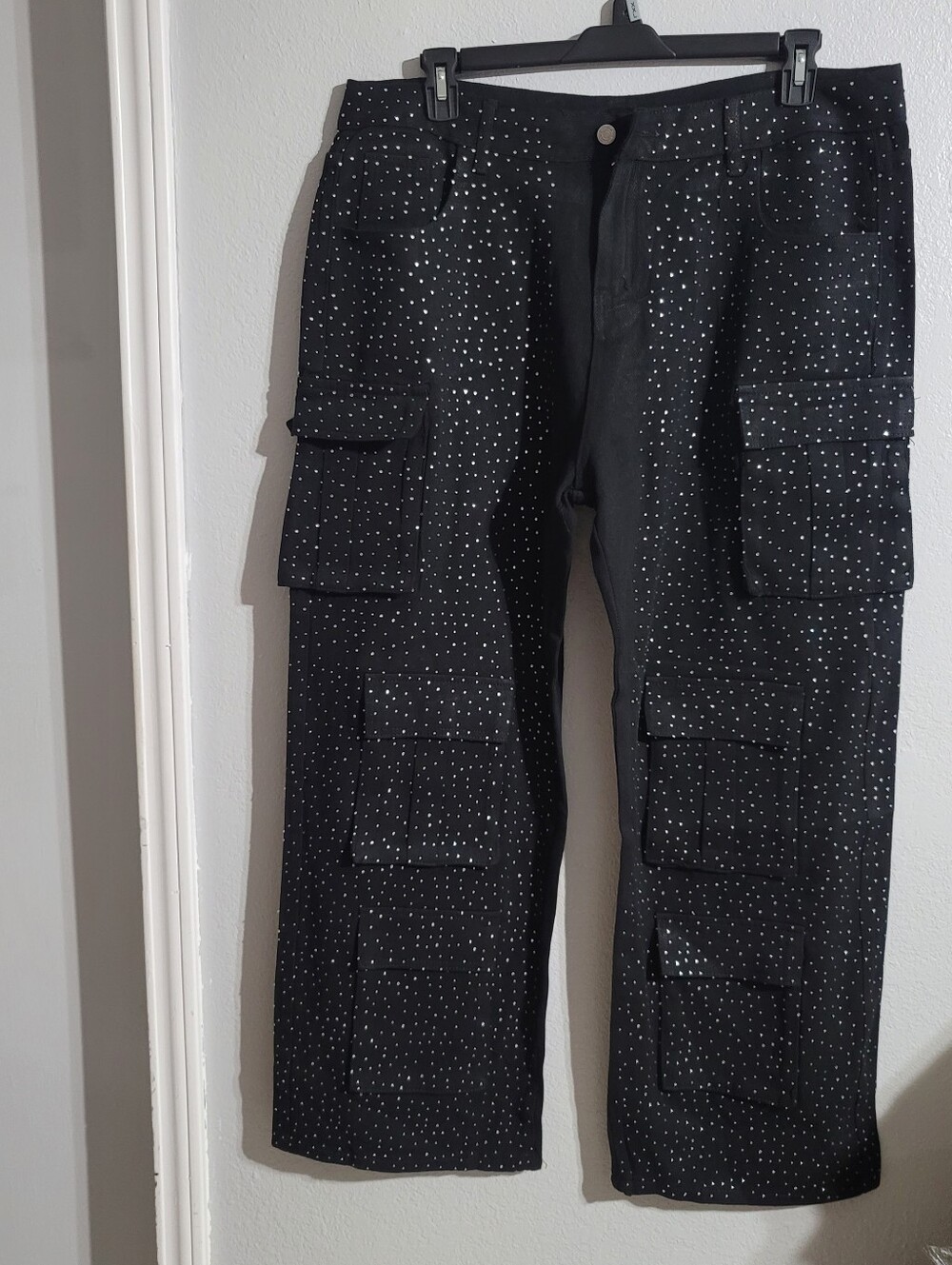 Black Cargo Jeans with  Sparkly Rhinestones--2XL